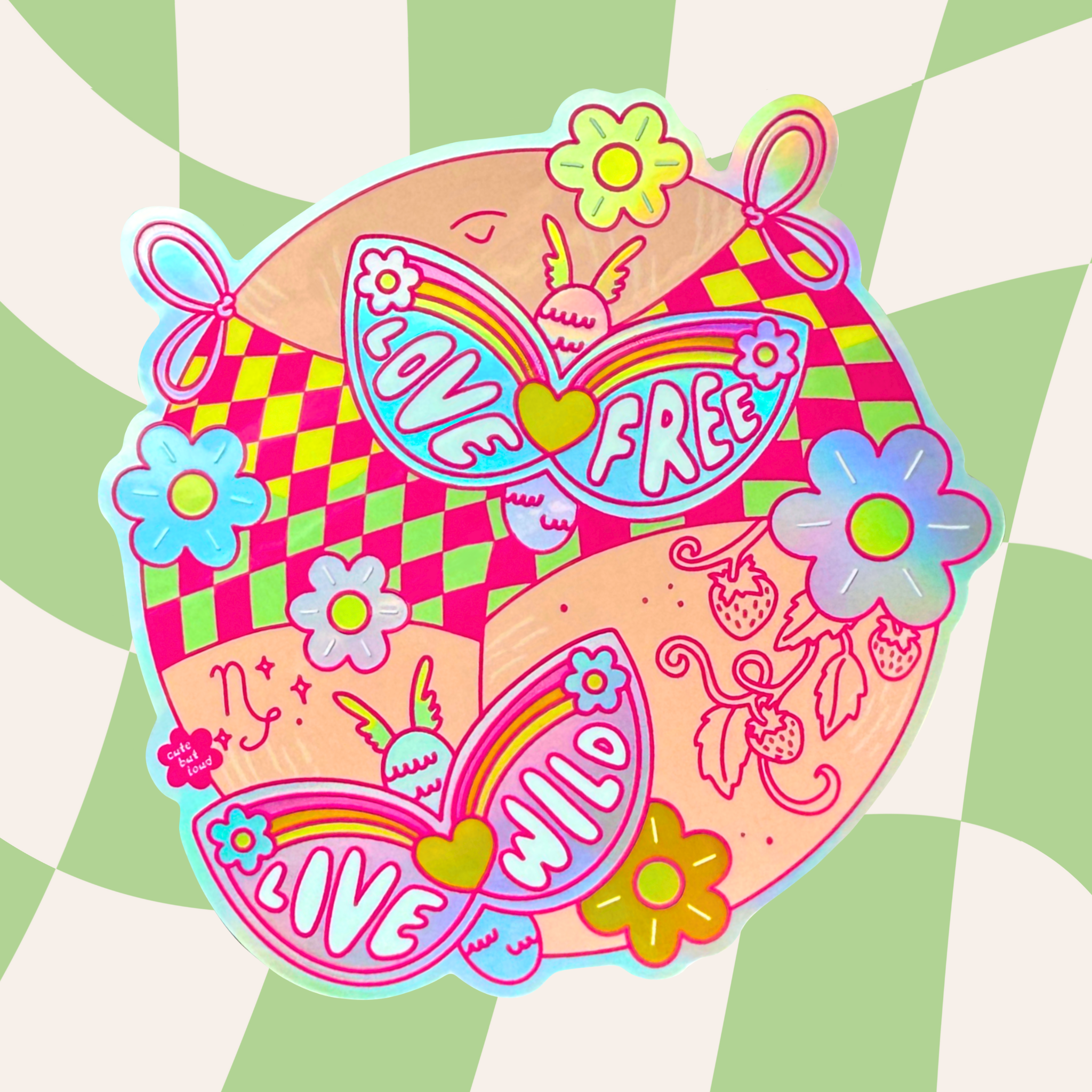 Holographic Sticker Live Wild Love Free