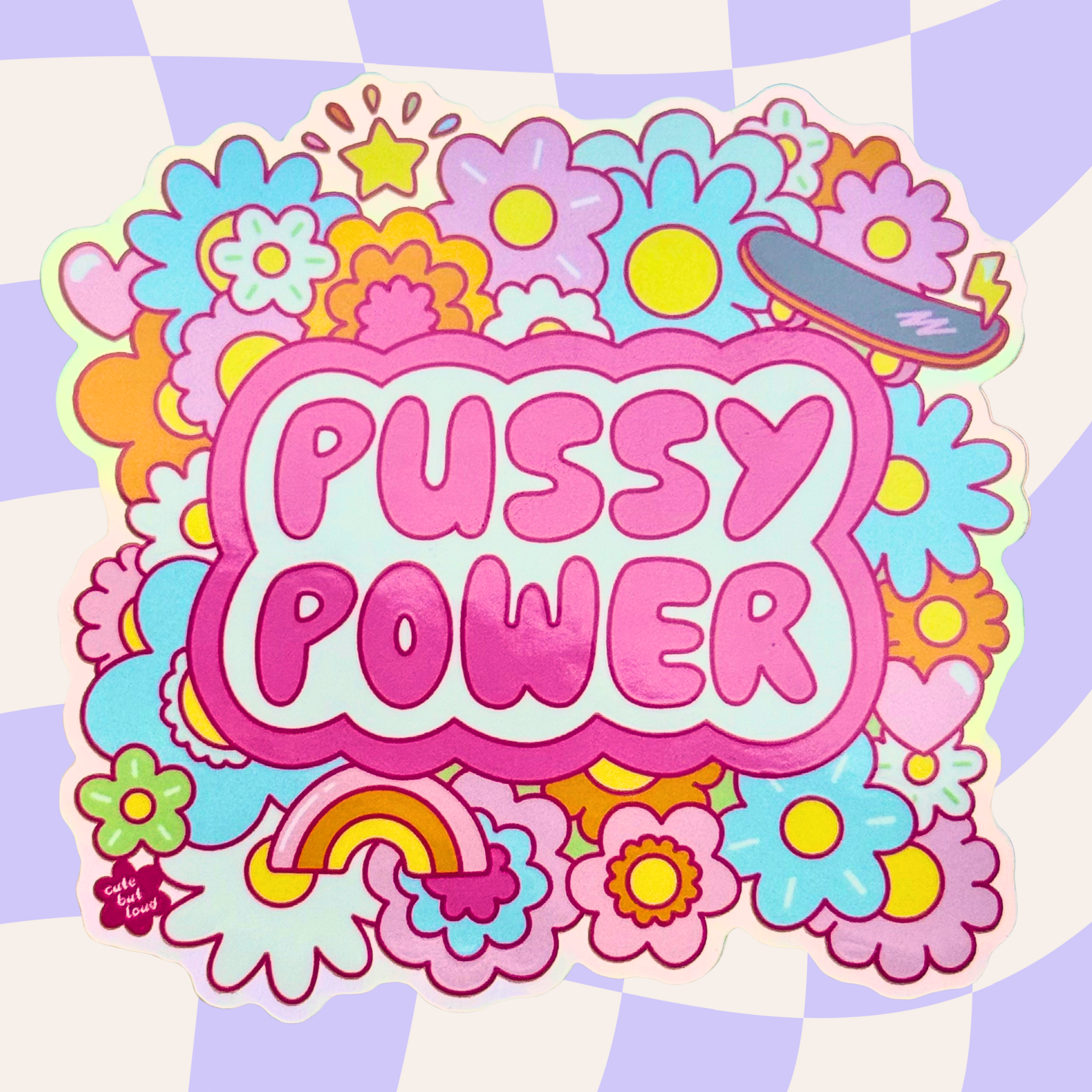 Holographic Sticker Retro Kitty Power