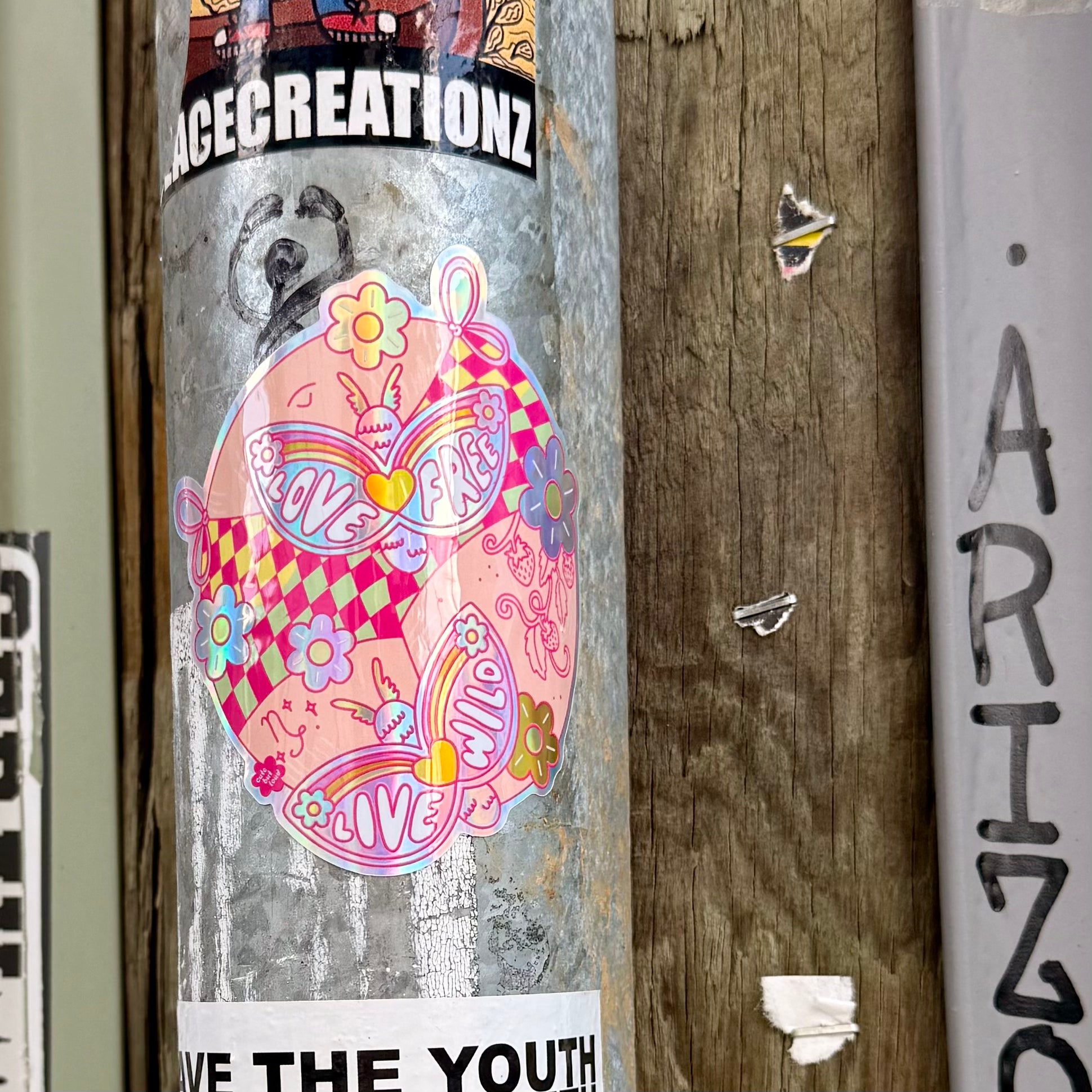 Live Wild Love Free Sticker Holographic