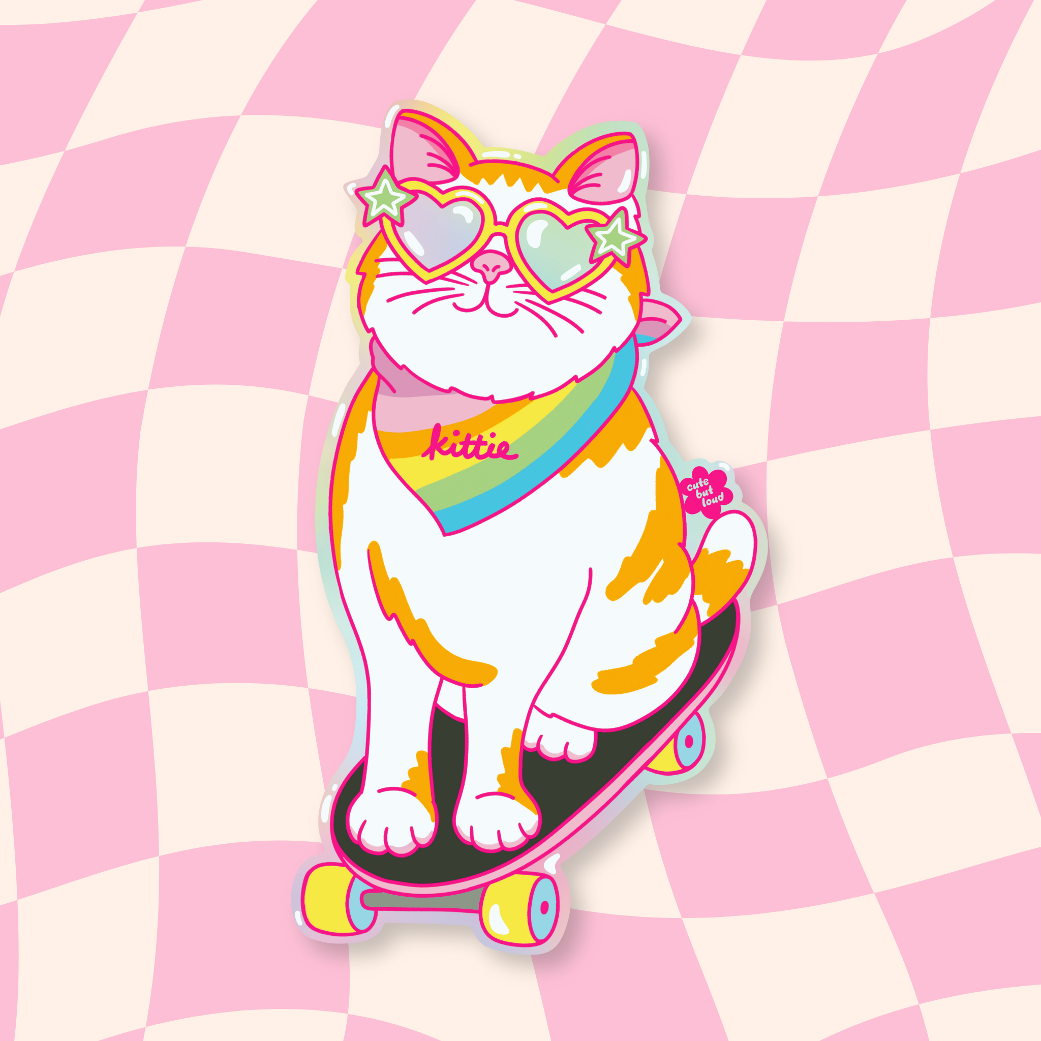 Skateboarding Kitty Sticker Holographic