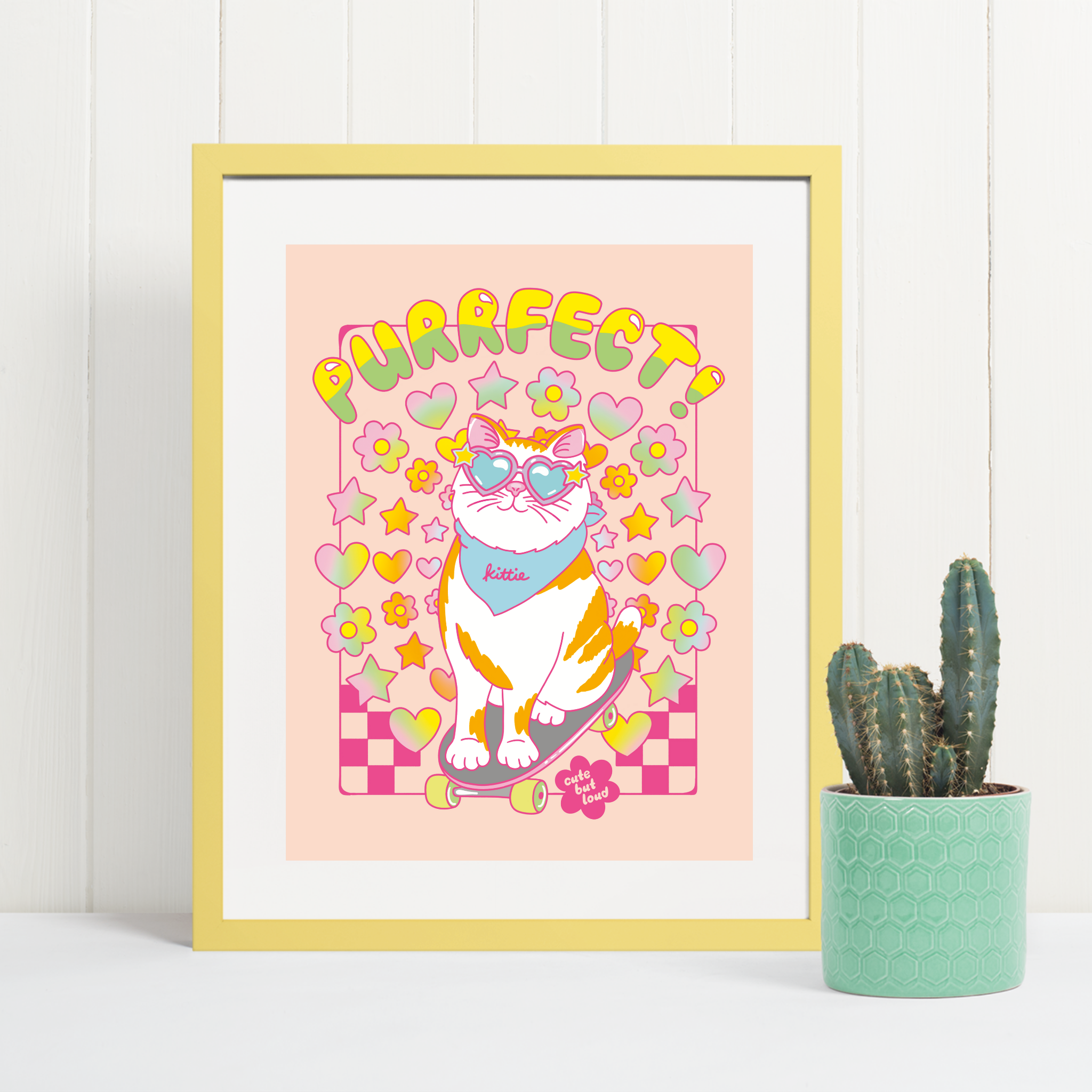 Skateboarding Cat Art Print