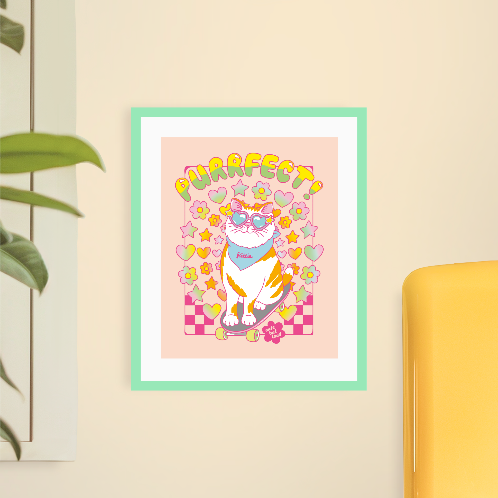 Skateboarding Cat Art Print