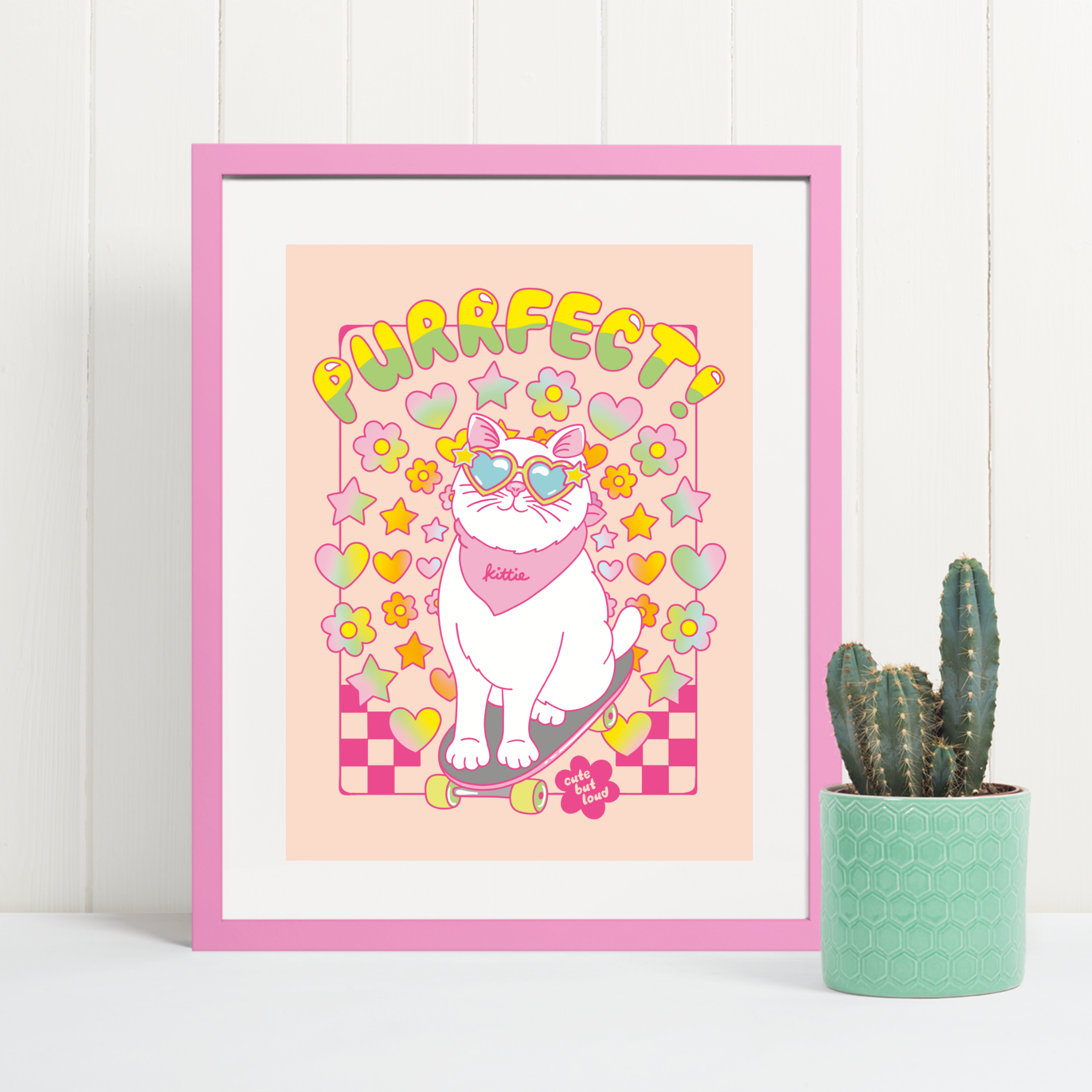 Skateboarding Cat Art Print