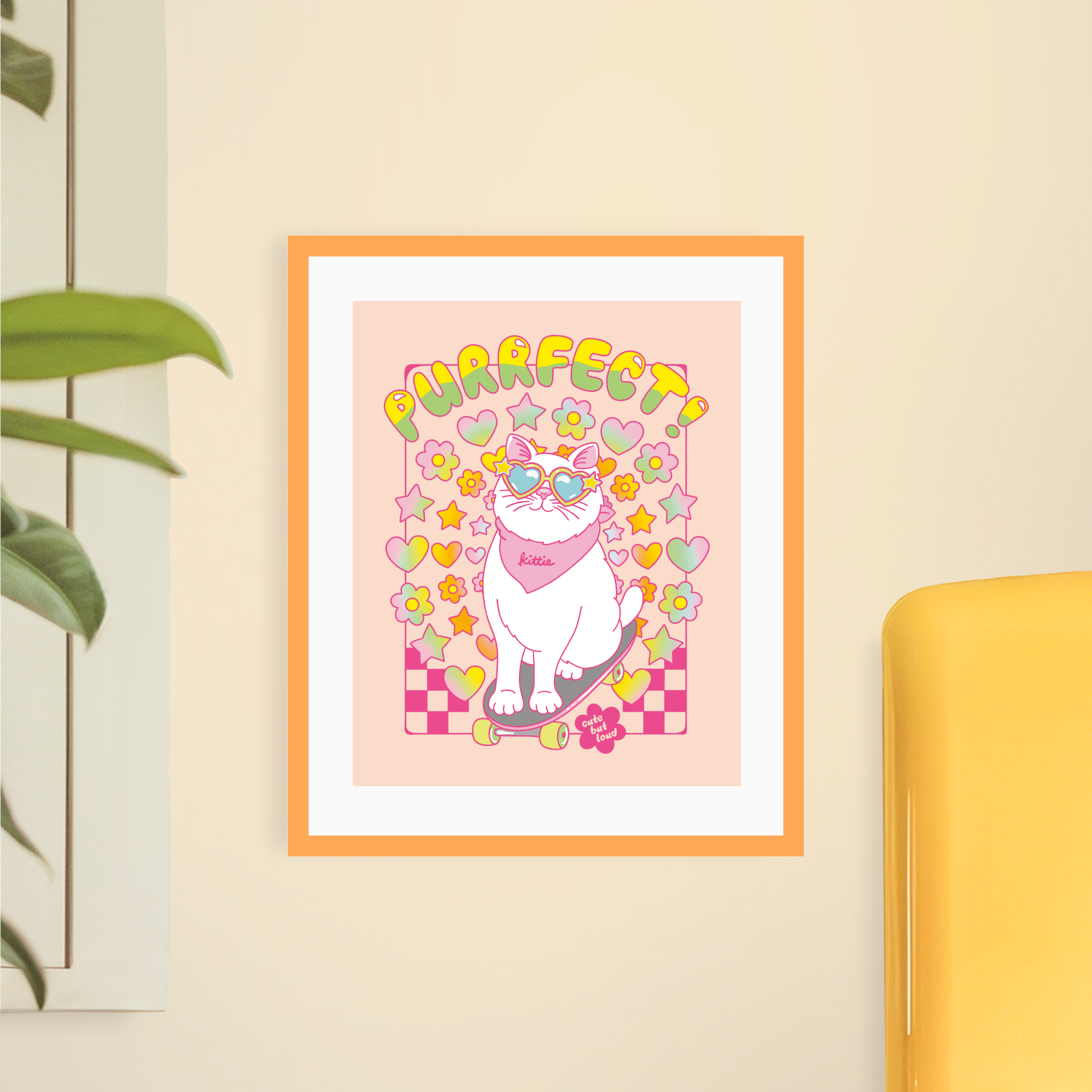 Skateboarding Cat Art Print