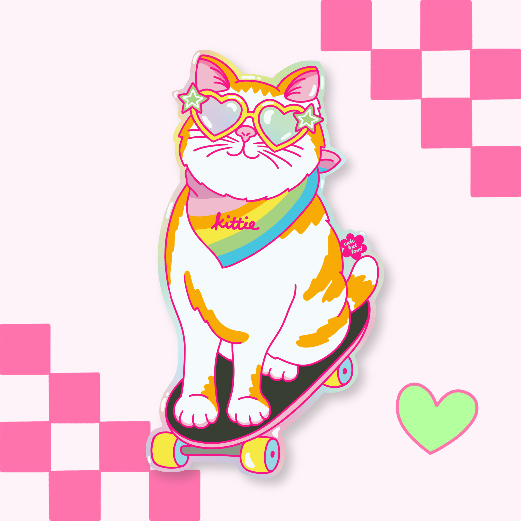 Skateboarding Kitty Sticker Holographic