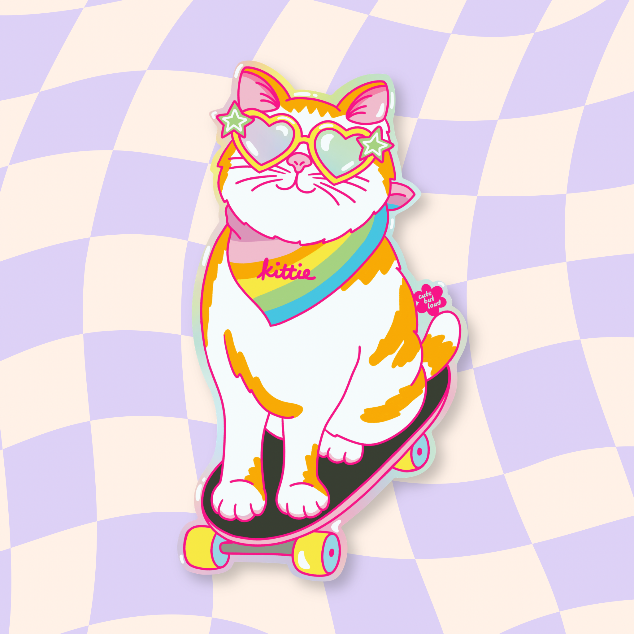 Skateboarding Kitty Sticker Holographic