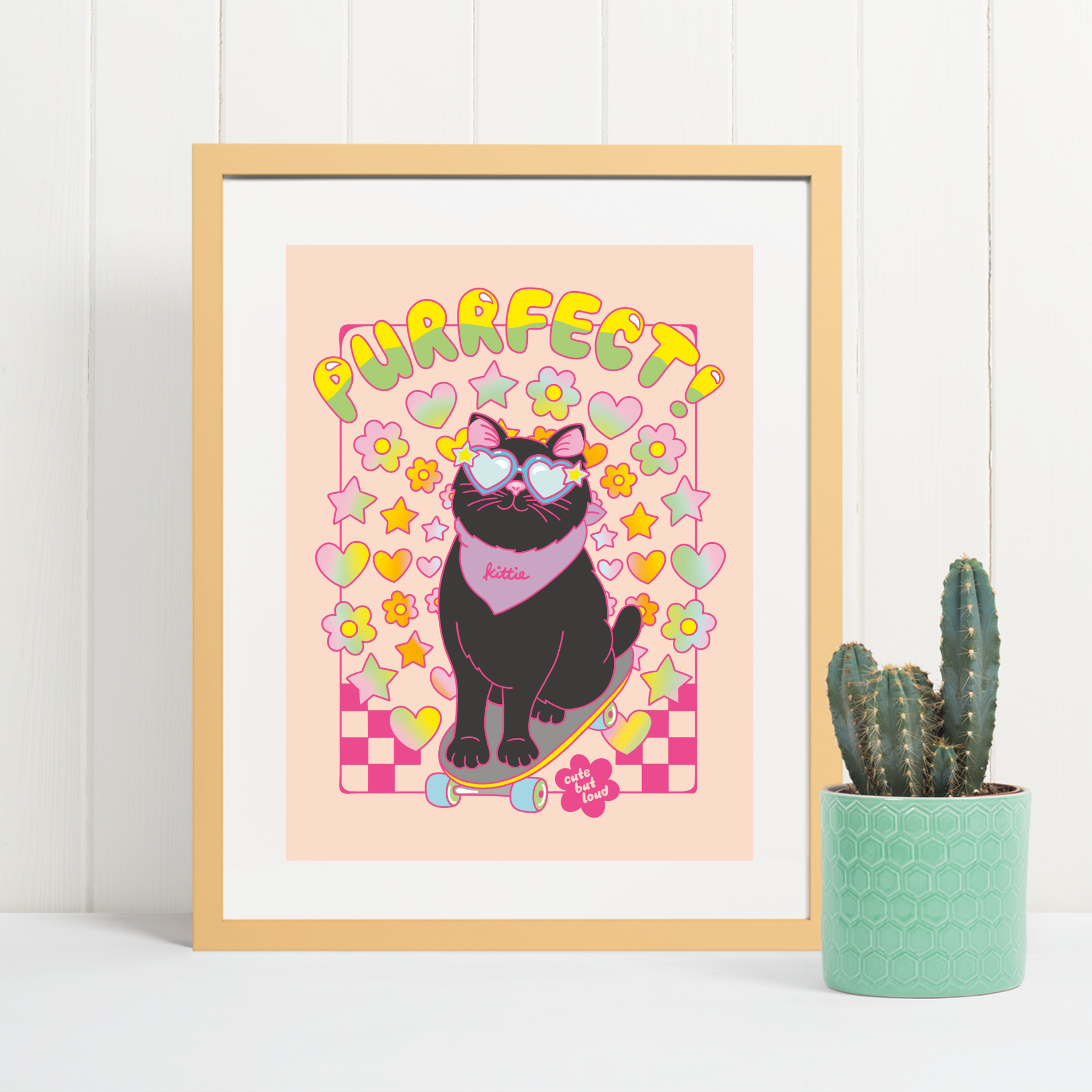 Skateboarding Cat Art Print